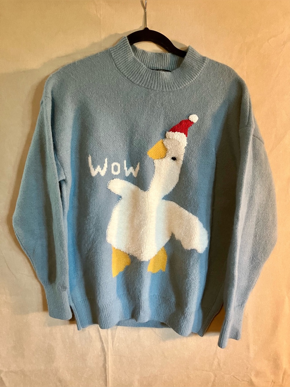 Laixton Christmas Goose Wow Sweater Mens S Blue Crew Neck Pullover Knit